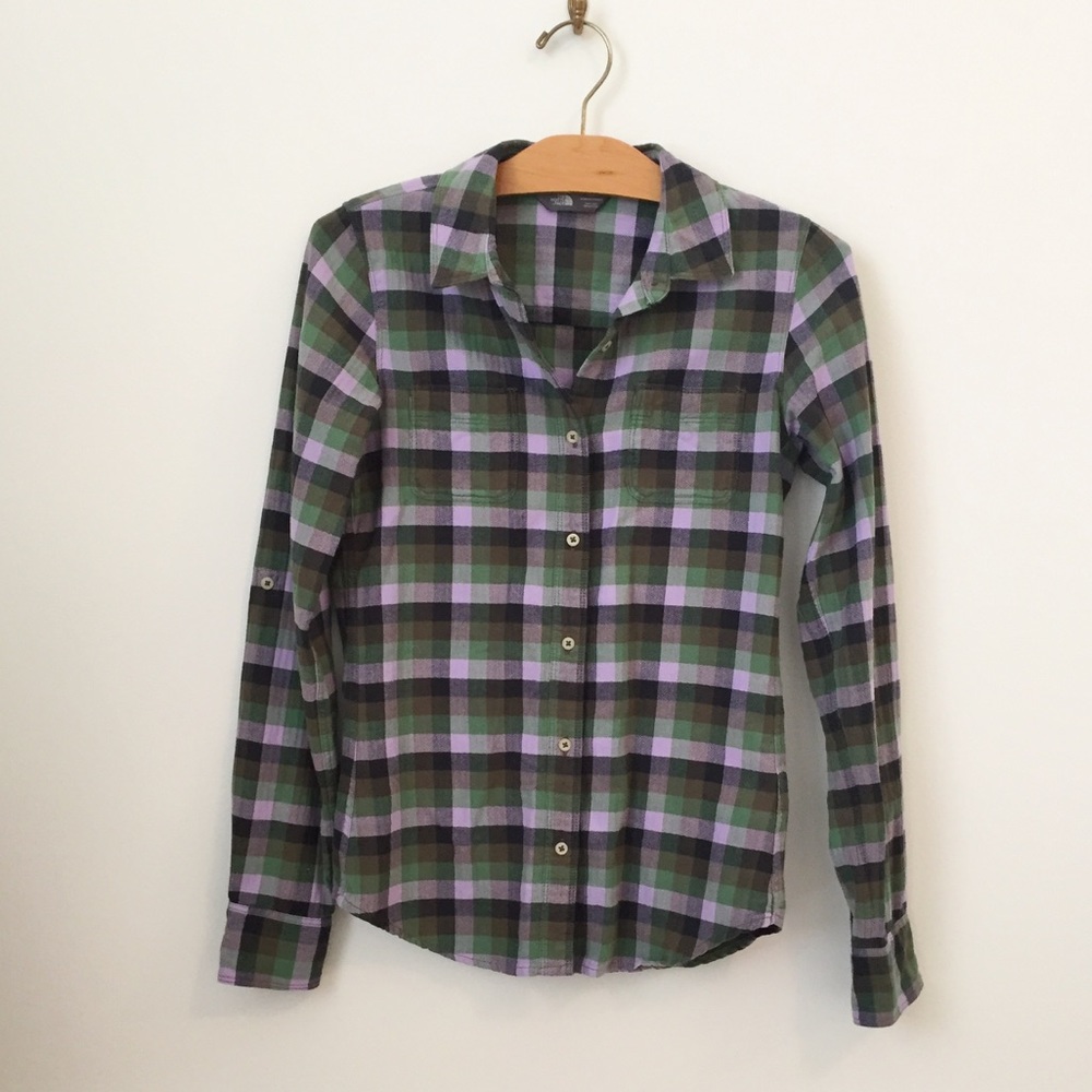 TNF Olive Green Lavender Flannel Button-Up Shirt